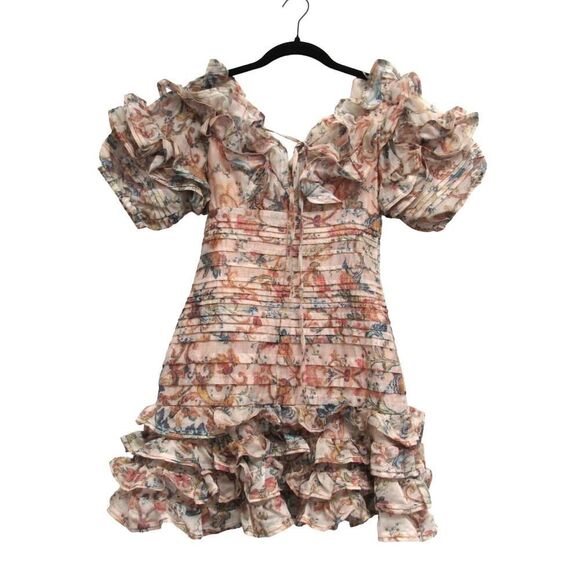 Donnee Par Dieu Women Small Tiered Floral Print Ruffle Off Shoulder Mini Dress - Picture 6 of 6
